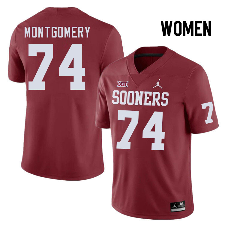 Women #74 Cullen Montgomery Oklahoma Sooners College Football Jerseys Stitched-Crimson